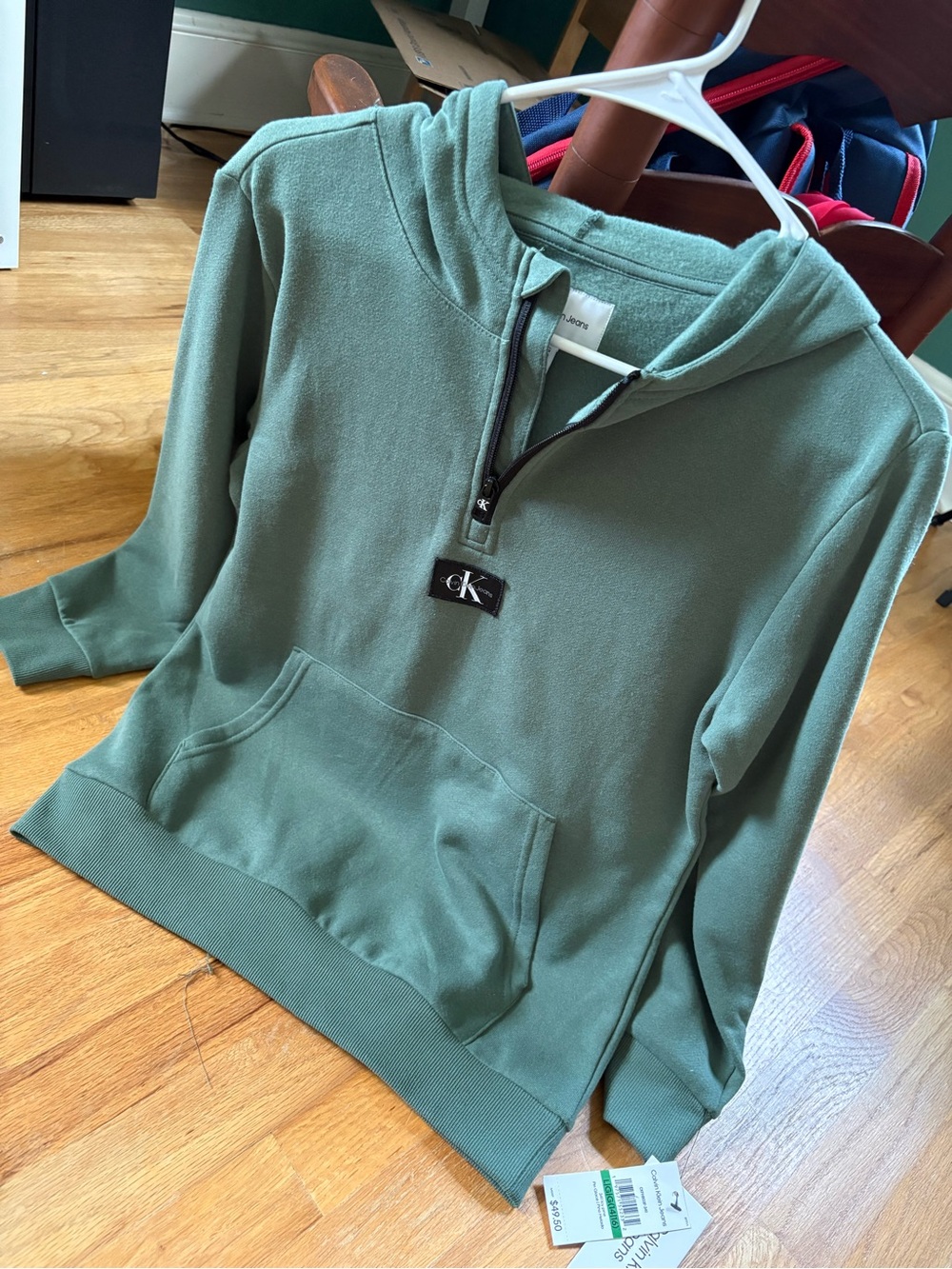 Calvin Klein Sage Green Half-Zip Hoodie Sweater
